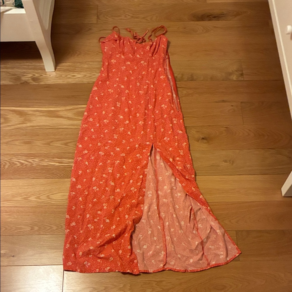 Divided Coral Floral Maxi Dress